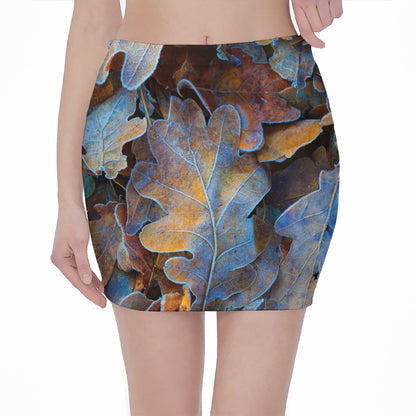 Frozen Oak leaf Print Pencil Mini Skirt