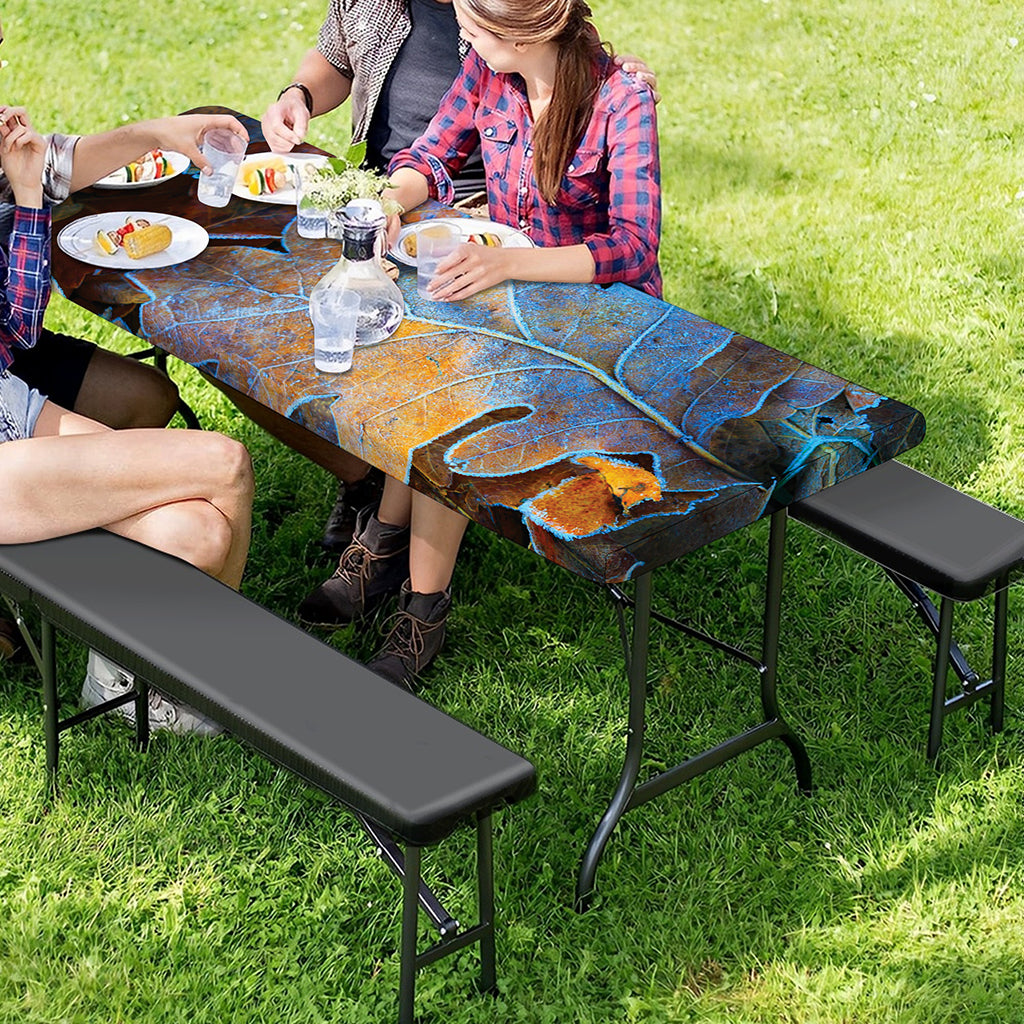 Frozen Oak leaf Print Picnic Table Cover