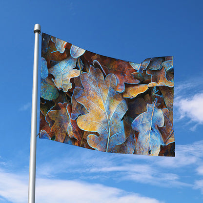 Frozen Oak leaf Print Polyester Flag