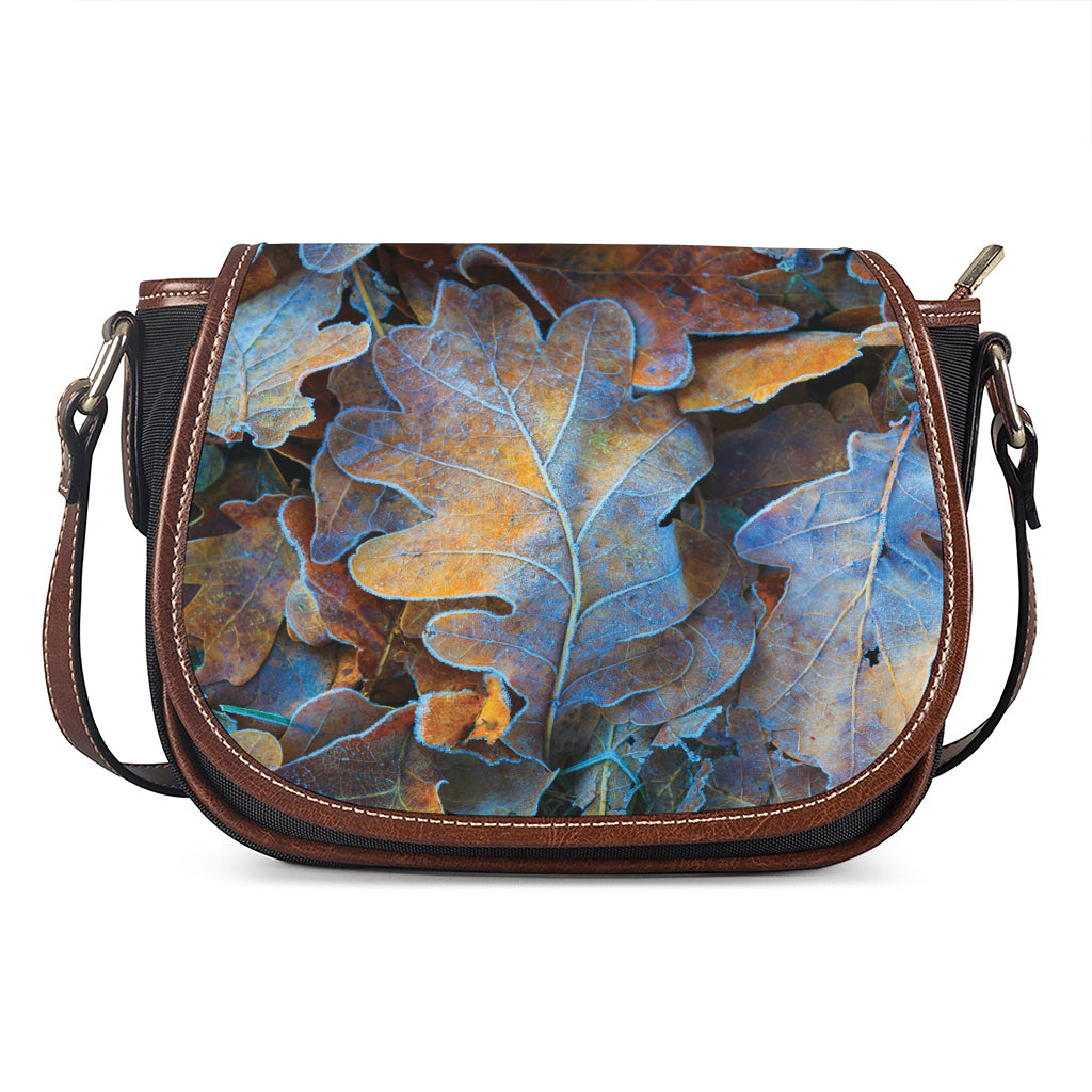 Frozen Oak leaf Print Saddle Bag