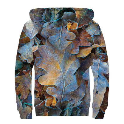 Frozen Oak leaf Print Sherpa Lined Zip Up Hoodie
