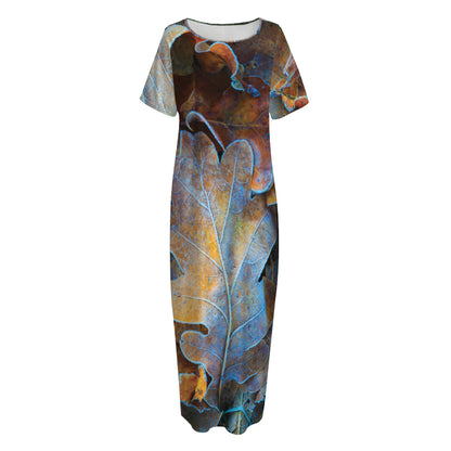 Frozen Oak leaf Print Short Sleeve Long Nightdress