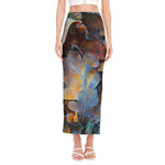 Frozen Oak leaf Print Side Slit Maxi Skirt