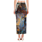 Frozen Oak leaf Print Side Slit Maxi Skirt
