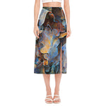 Frozen Oak leaf Print Side Slit Midi Skirt