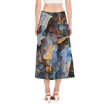 Frozen Oak leaf Print Side Slit Midi Skirt