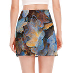 Frozen Oak leaf Print Side Slit Mini Skirt