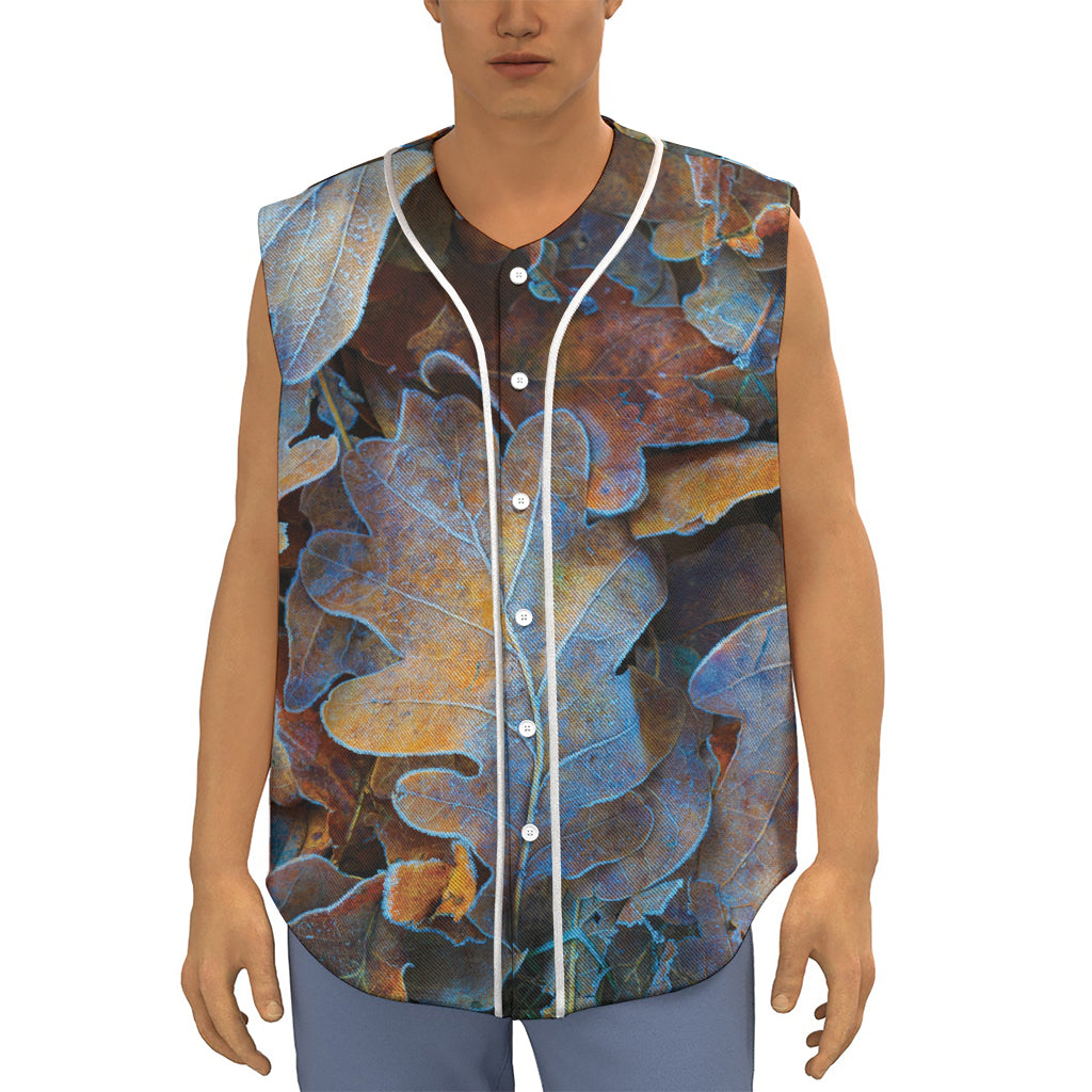 Frozen Oak leaf Print Sleeveless Baseball Jersey