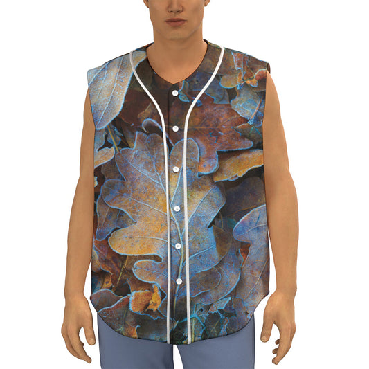 Frozen Oak leaf Print Sleeveless Baseball Jersey