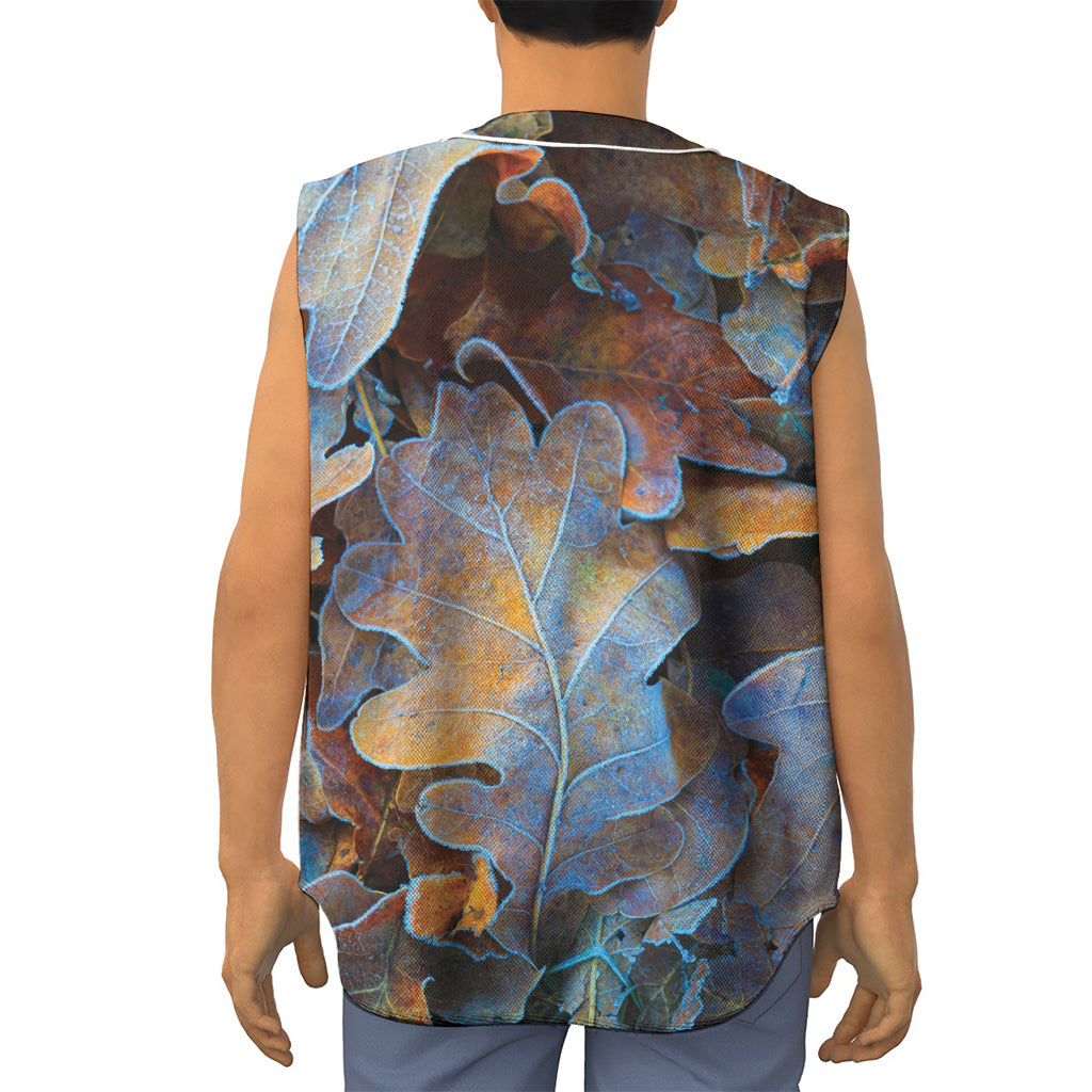Frozen Oak leaf Print Sleeveless Baseball Jersey