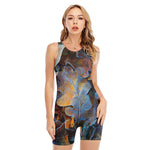 Frozen Oak leaf Print Sleeveless One Piece Swimsuit