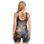 Frozen Oak leaf Print Sleeveless One Piece Swimsuit