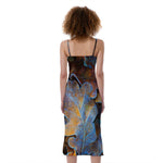 Frozen Oak leaf Print Slim Fit Midi Cami Dress