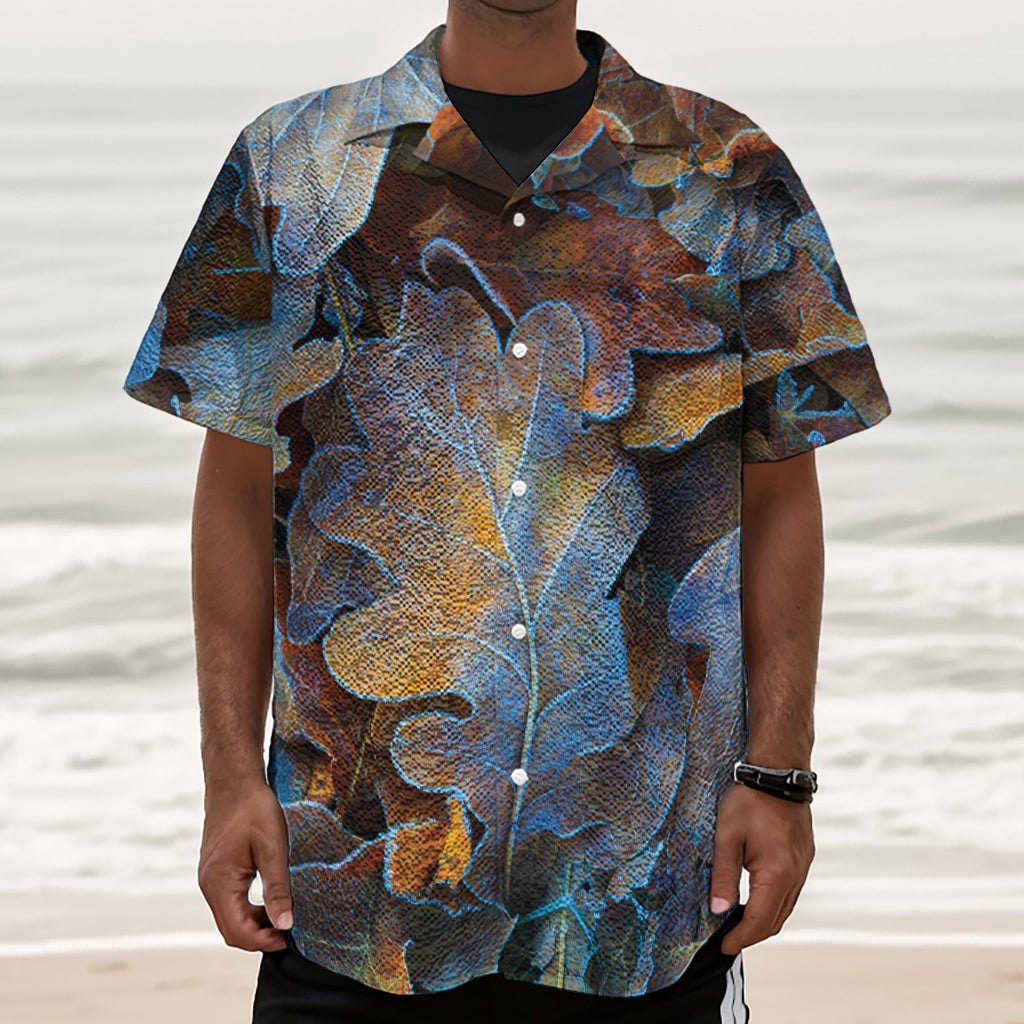 Frozen Oak leaf Print Textured Short Sleeve Shirt