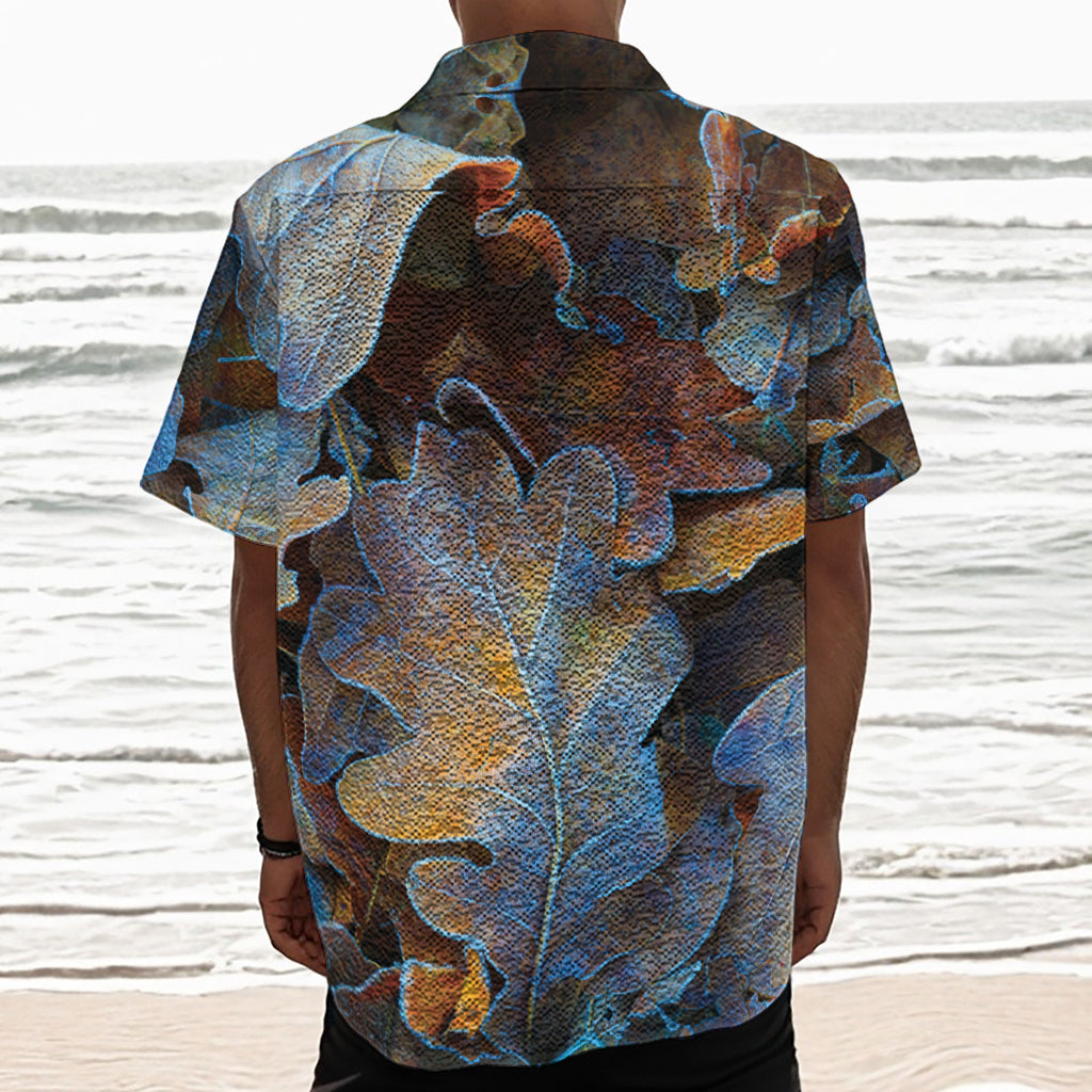 Frozen Oak leaf Print Textured Short Sleeve Shirt