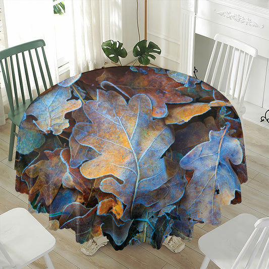 Frozen Oak leaf Print Waterproof Round Tablecloth