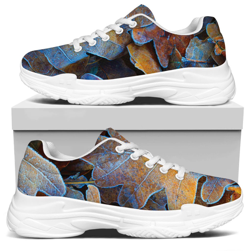 Frozen Oak leaf Print White Chunky Shoes