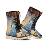 Frozen Oak leaf Print Winter Boots