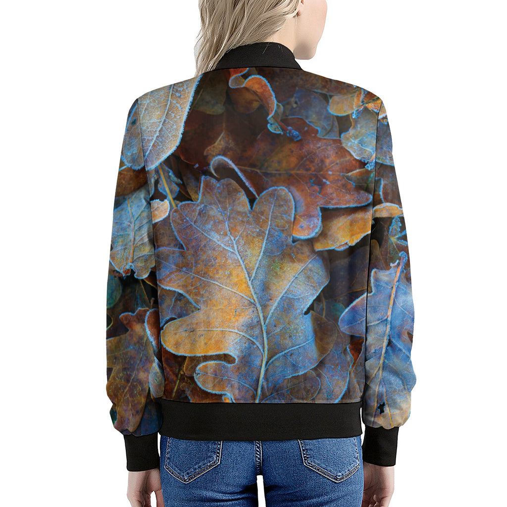 Frozen Oak leaf Print Women's Bomber Jacket