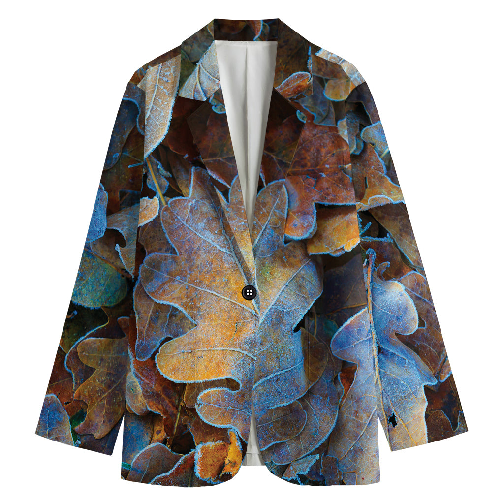 Frozen Oak leaf Print Women's Cotton Blazer