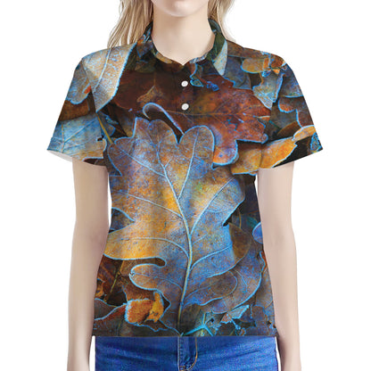 Frozen Oak leaf Print Women's Polo Shirt