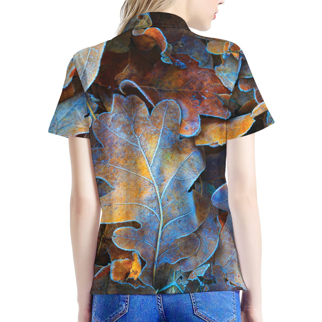 Frozen Oak leaf Print Women's Polo Shirt