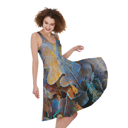 Frozen Oak leaf Print Women's Sleeveless Dress