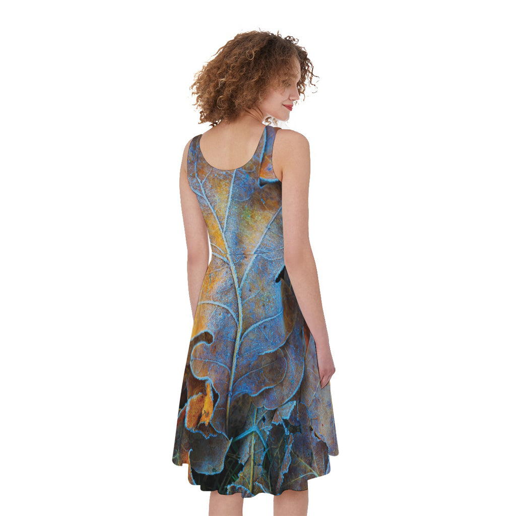 Frozen Oak leaf Print Women's Sleeveless Dress