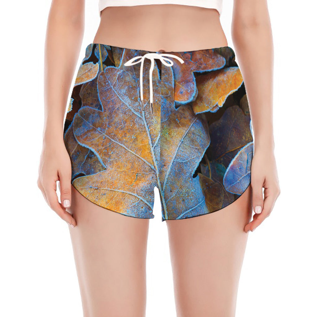 Frozen Oak leaf Print Women's Split Running Shorts