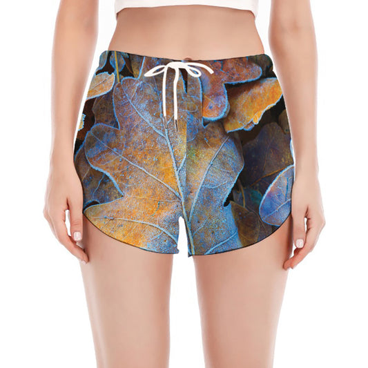 Frozen Oak leaf Print Women's Split Running Shorts