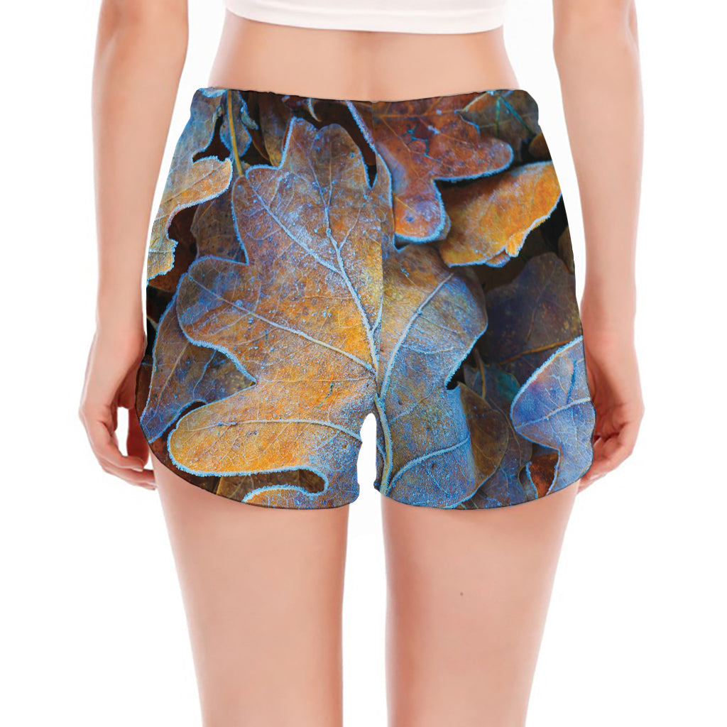Frozen Oak leaf Print Women's Split Running Shorts