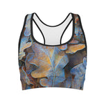 Frozen Oak leaf Print Women's Sports Bra