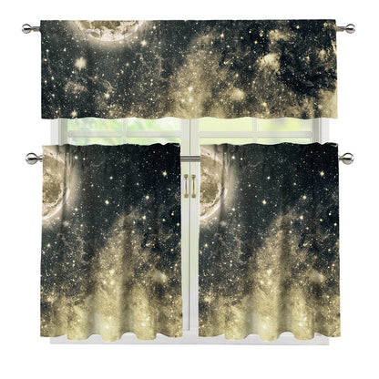 Full Moon And Night Stars Print 3 Piece Kitchen Curtains