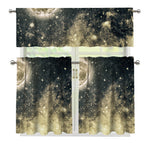 Full Moon And Night Stars Print 3 Piece Kitchen Curtains