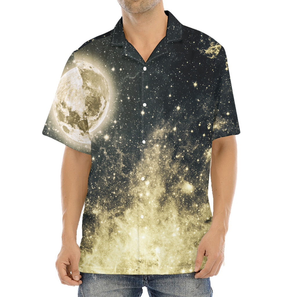 Full Moon And Night Stars Print Aloha Shirt