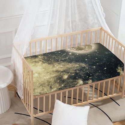 Full Moon And Night Stars Print Baby Crib Sheet