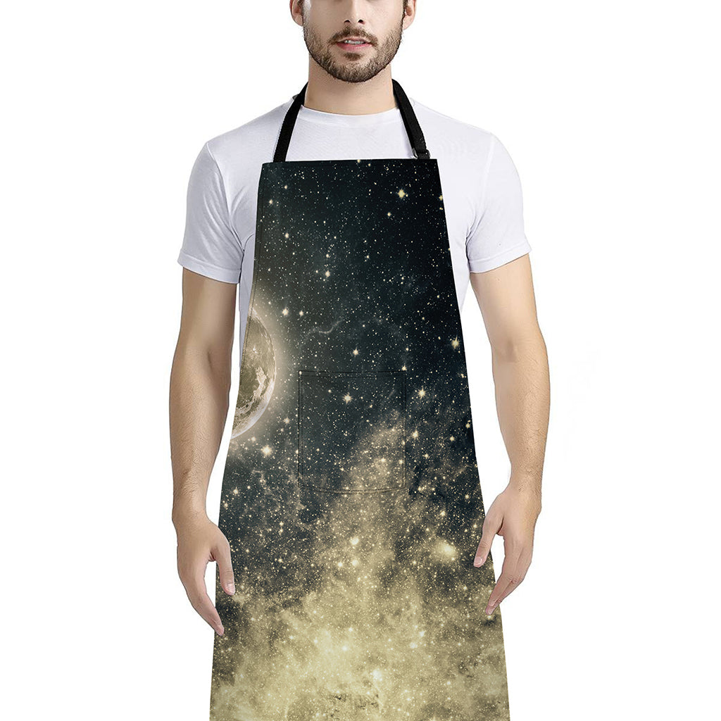 Full Moon And Night Stars Print Bib Apron With Pocket