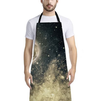 Full Moon And Night Stars Print Bib Apron With Pocket
