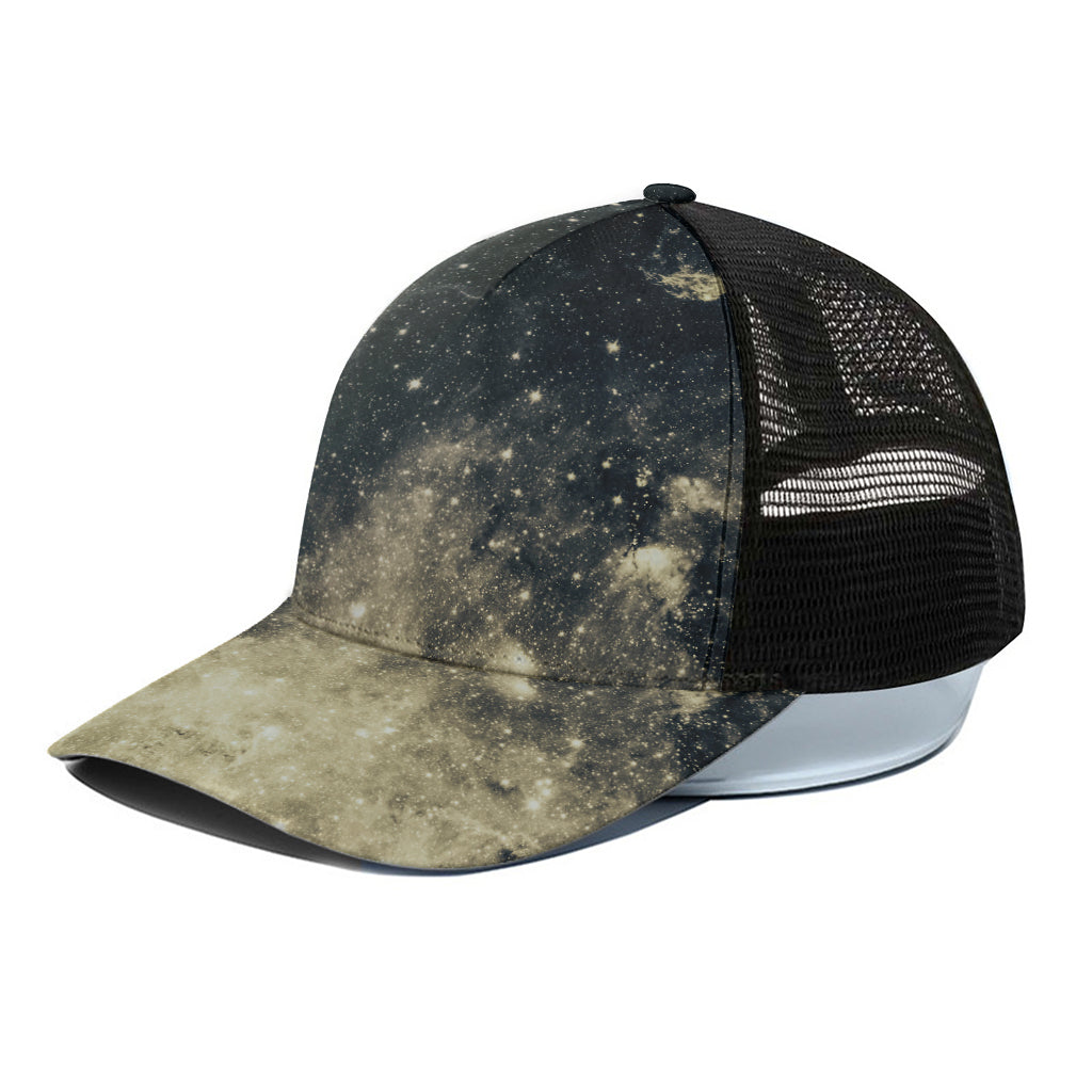 Full Moon And Night Stars Print Black Mesh Trucker Cap
