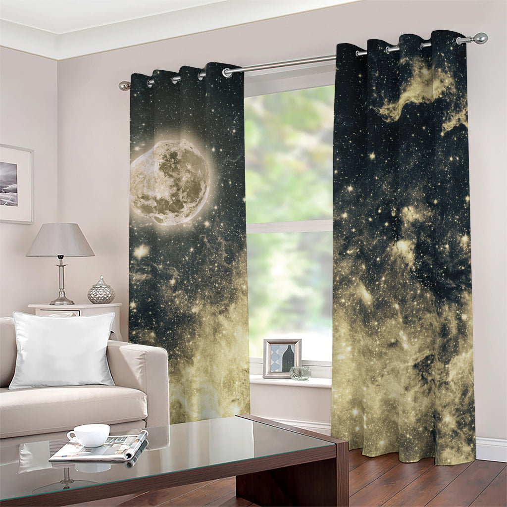 Full Moon And Night Stars Print Blackout Grommet Curtains