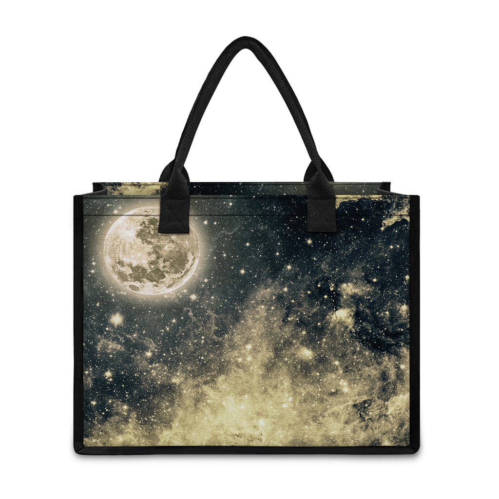 Full Moon And Night Stars Print Canvas Tote Bag