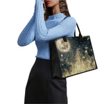 Full Moon And Night Stars Print Canvas Tote Bag