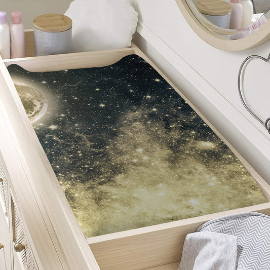 Full Moon And Night Stars Print Changing Pad Cover