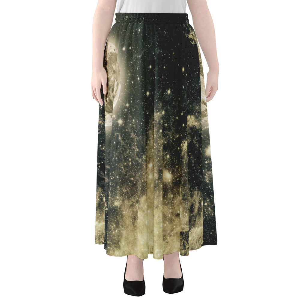 Full Moon And Night Stars Print Chiffon Maxi Skirt