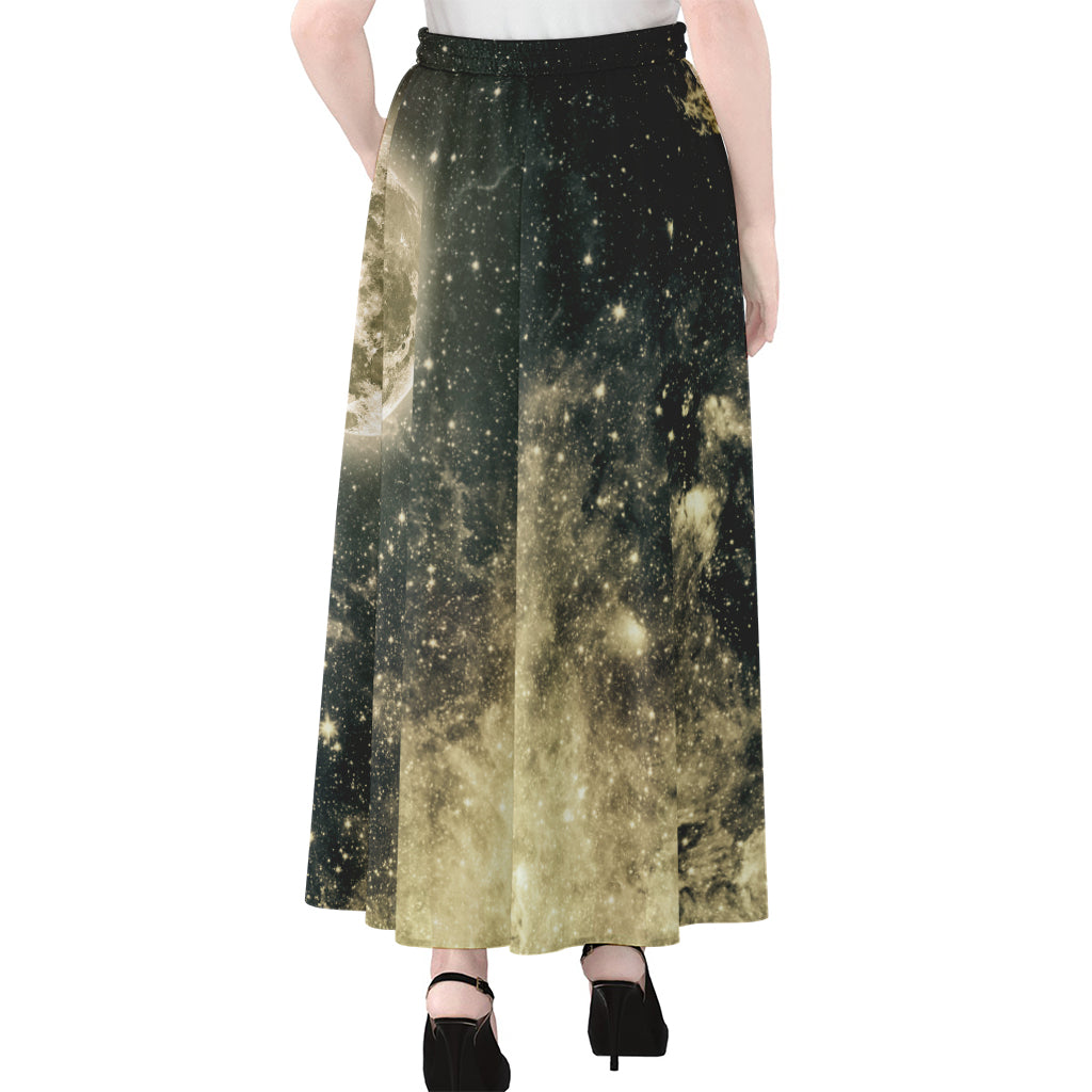 Full Moon And Night Stars Print Chiffon Maxi Skirt