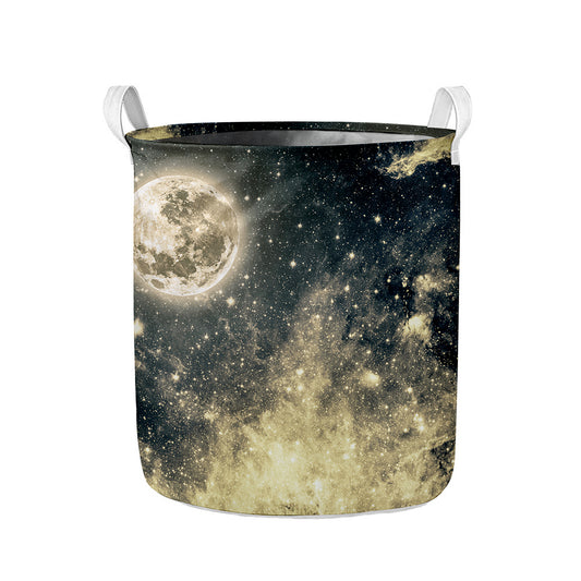 Full Moon And Night Stars Print Collapsible Laundry Basket