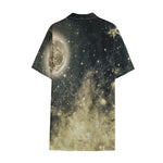 Full Moon And Night Stars Print Cotton Hawaiian Shirt