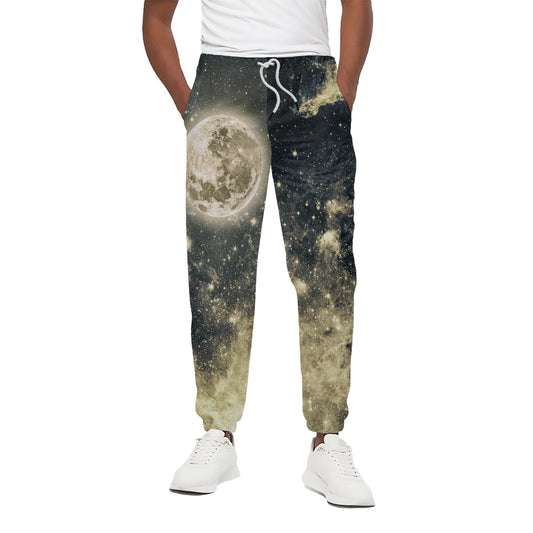 Full Moon And Night Stars Print Cotton Pants