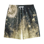 Full Moon And Night Stars Print Cotton Shorts