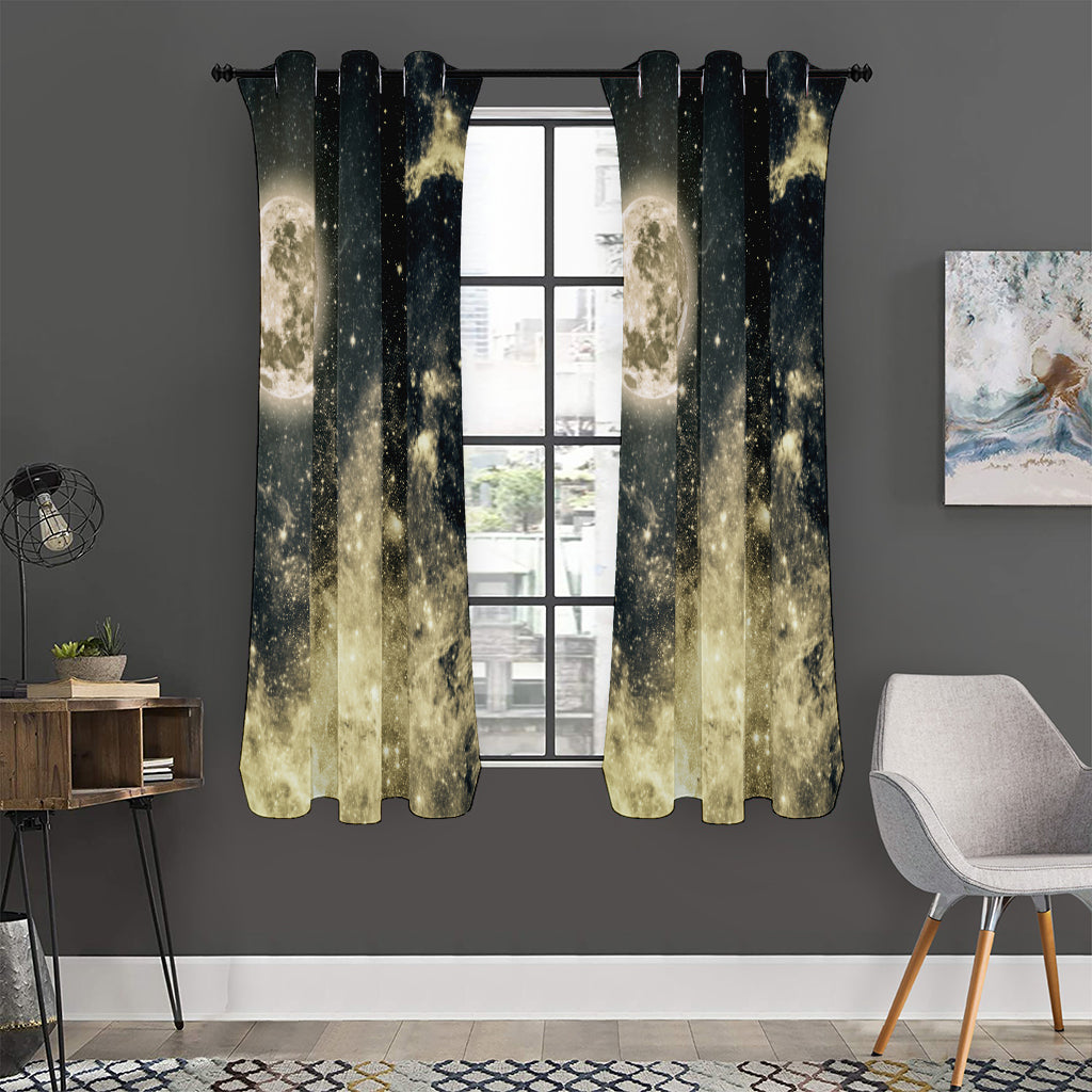 Full Moon And Night Stars Print Curtain